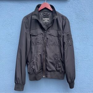 Express Black Bomber Jacket with Ribbed Details